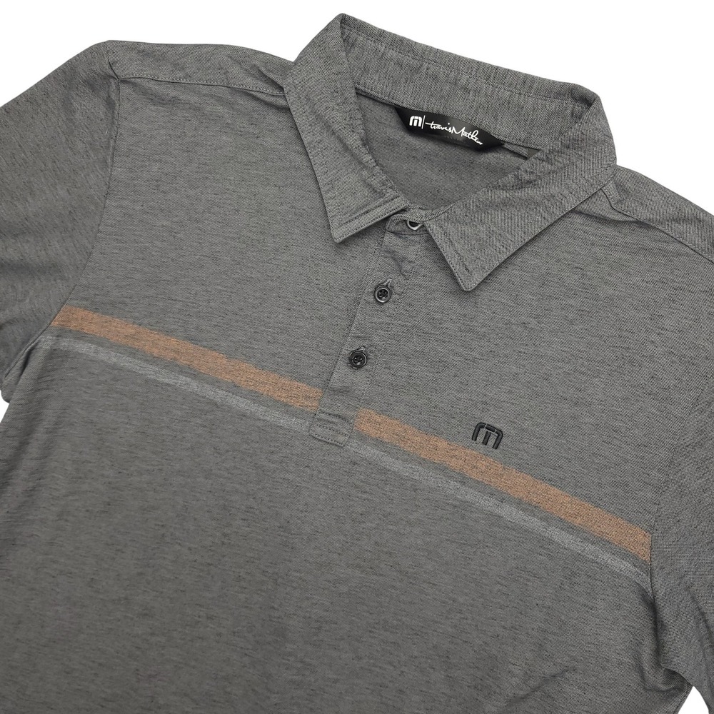 TravisMathew Polo Shirt Mens L Gray Stripe Golf Stretch Lightweight Casual Top